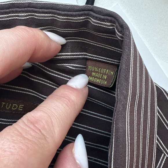 BCBG Brown Casual Button Down Shirt with Stripes - Picture 7 of 7